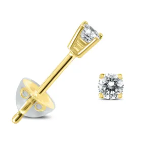 .06Ctw Round Diamond Solitaire Stud Earrings In 14K  With Silicon Backs