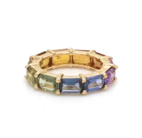 14K & 18K Gold East West Rainbow Sapphire Eternity Ring