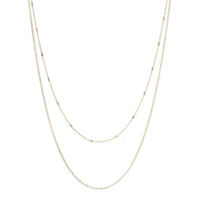 14k Tiny Bar and Cable & Cable Chain Layered Necklace