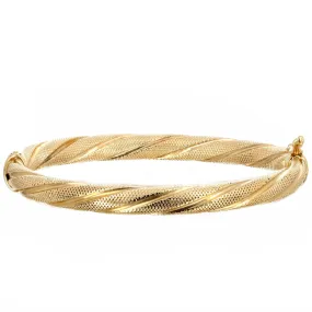 14K Yellow Gold Textured Cable Rope Tube Bangle