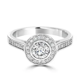 18ct White Gold Bezel Set Diamond Ring with Pave Set Surround and Shoulders ST072B-LIVE-O