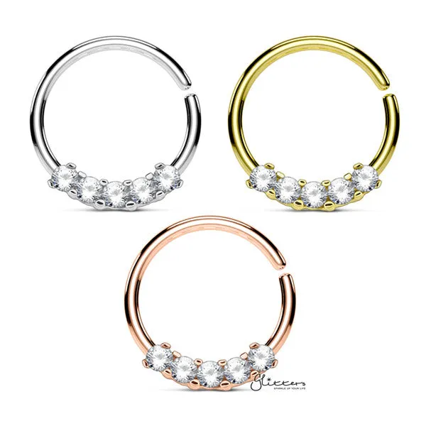 316L Surgical Steel Bendable Hoop Ring with 5 CZ Prong Set