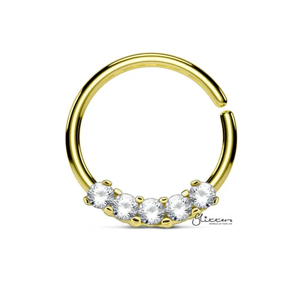 316L Surgical Steel Bendable Hoop Ring with 5 CZ Prong Set