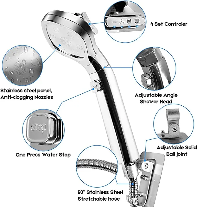 4 Modes Adjustable Pressurized Shower Head