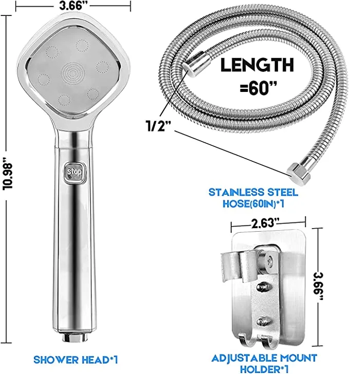 4 Modes Adjustable Pressurized Shower Head