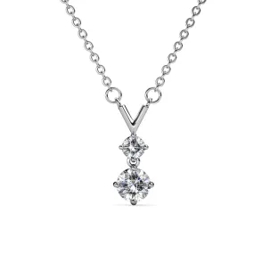 Andy Unique 18k White Gold Plated 2-Stone Pendant Necklace with Swarovski Crystals