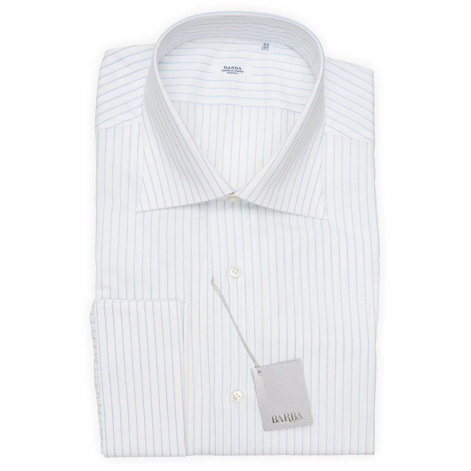 BARBA Handmade Striped Cotton-Linen French Cuff Dress Shirt EU 44 NEW US 17.5