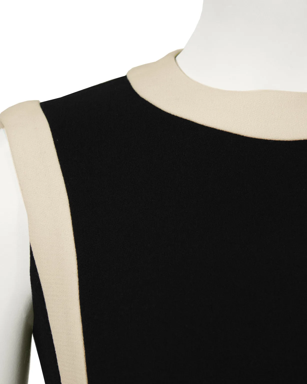 Black Wool Shift Dress with Cream Detail