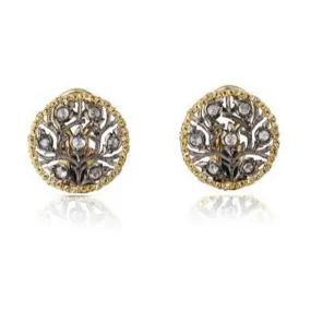 Buccellati - Ramage - Button Earrings with Rose-cut Diamonds, 18k Black and Yellow Gold