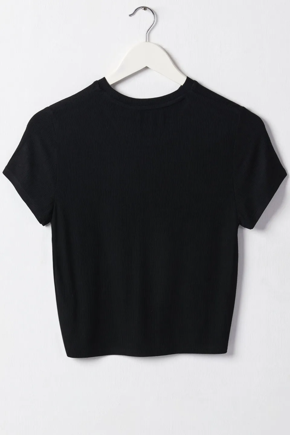 Cheerful SS Cropped Black Rib Tee