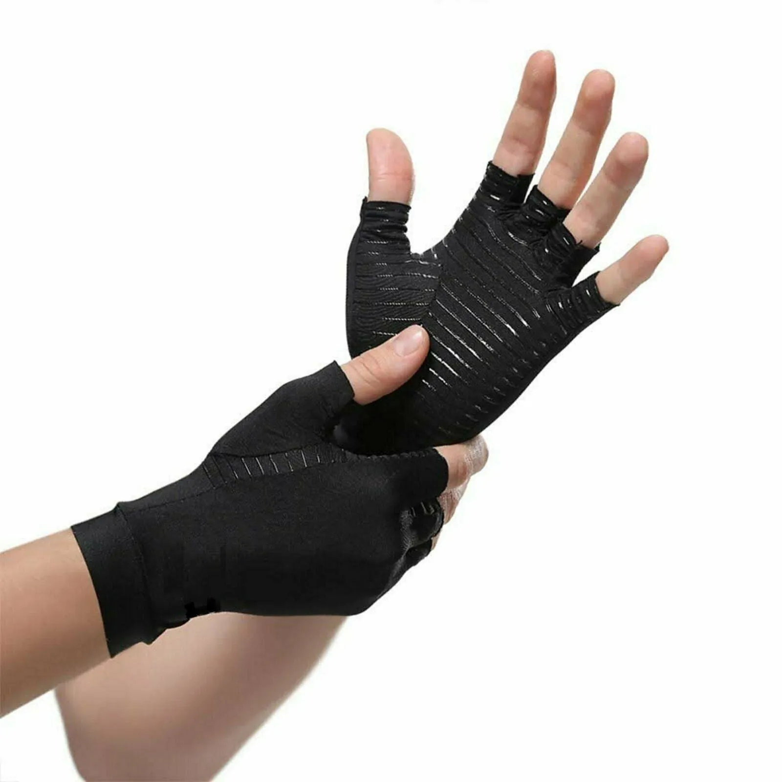 Copper Compression Gloves Arthritis Fit Carpal Tunnel Support Gloves - Black