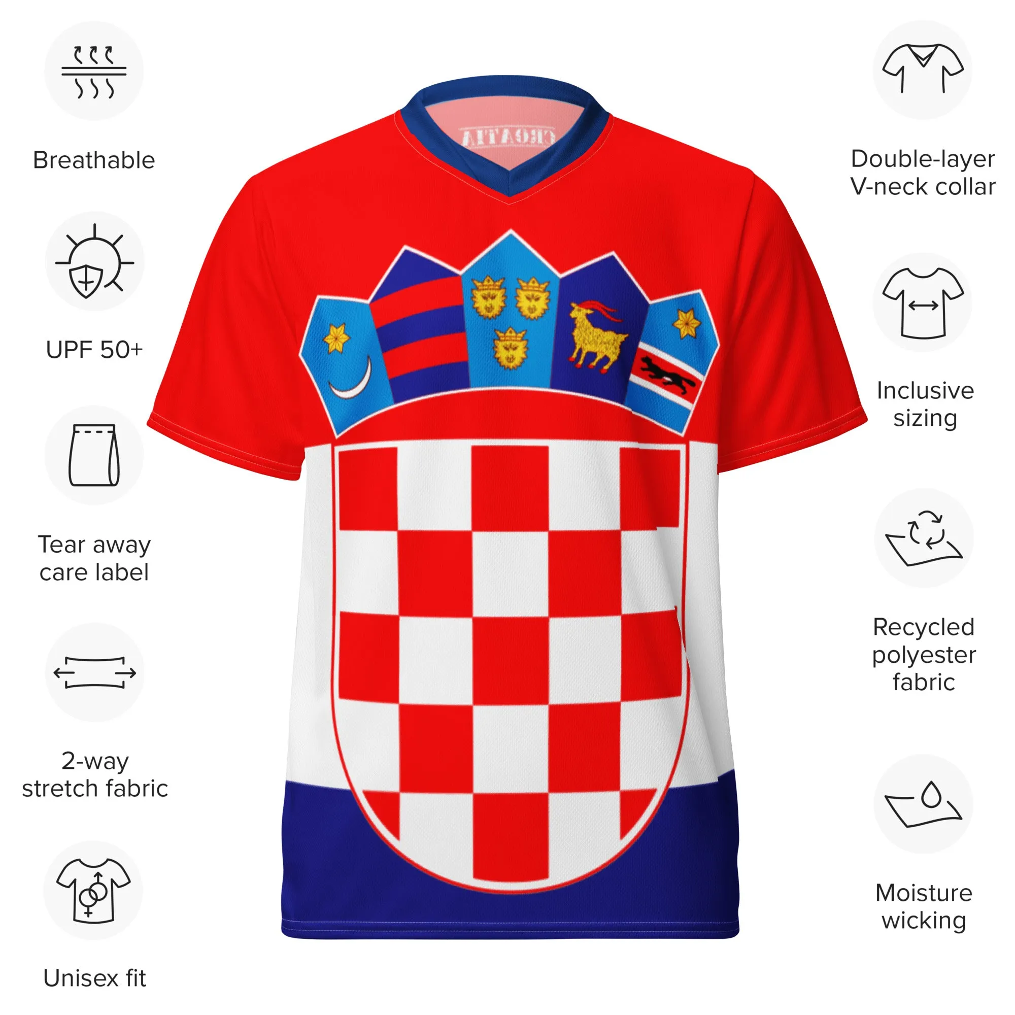 Croatia Flag Sports Jersey T-shirt Sizes 2XS - 6XL