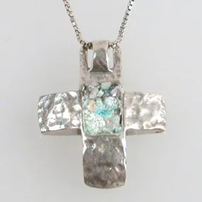 Cross pendant with Roman Glass. Holy Land Necklace for woman. My One and Only Cross