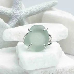 Hand-blown Seafoam Sea Glass Ring in Sterling Silver Size 8 | #1834