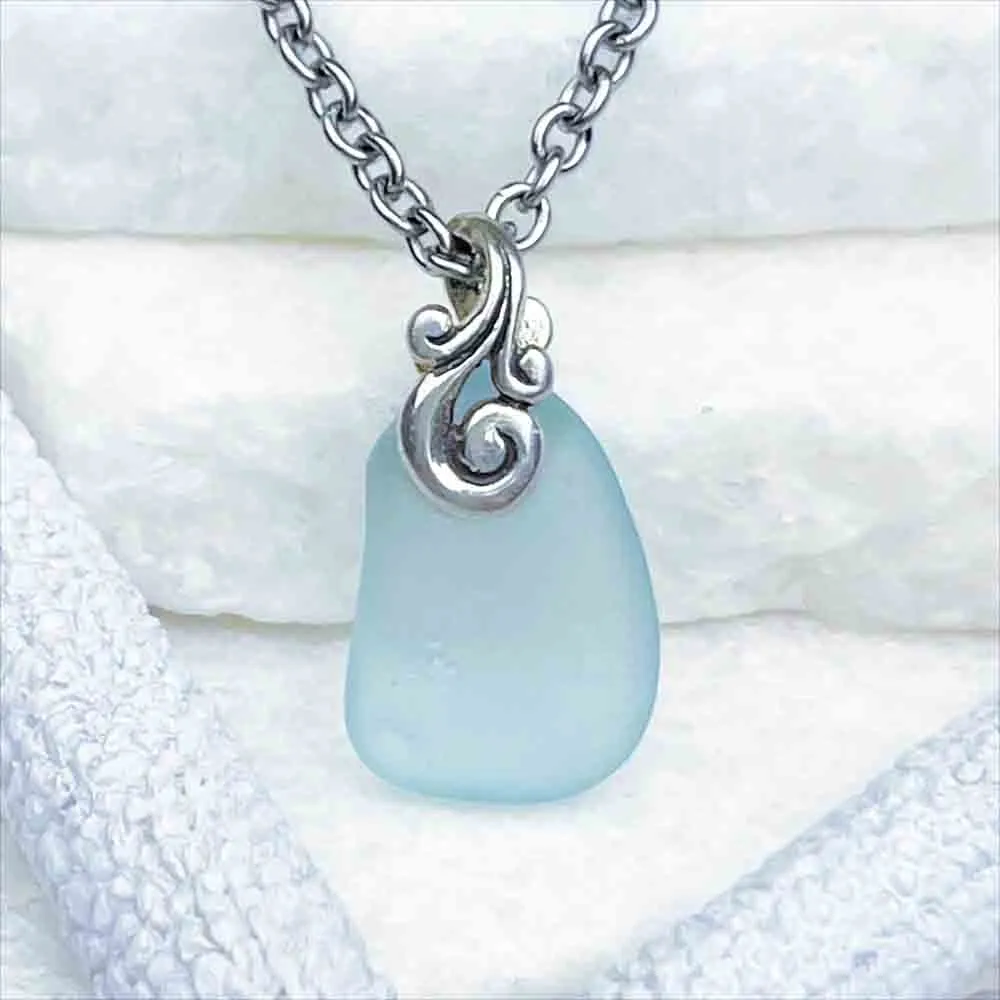 Mini Ice Aqua Sea Glass Pendant | #5198