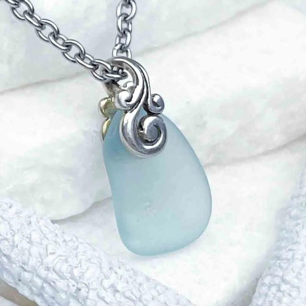 Mini Ice Aqua Sea Glass Pendant | #5198