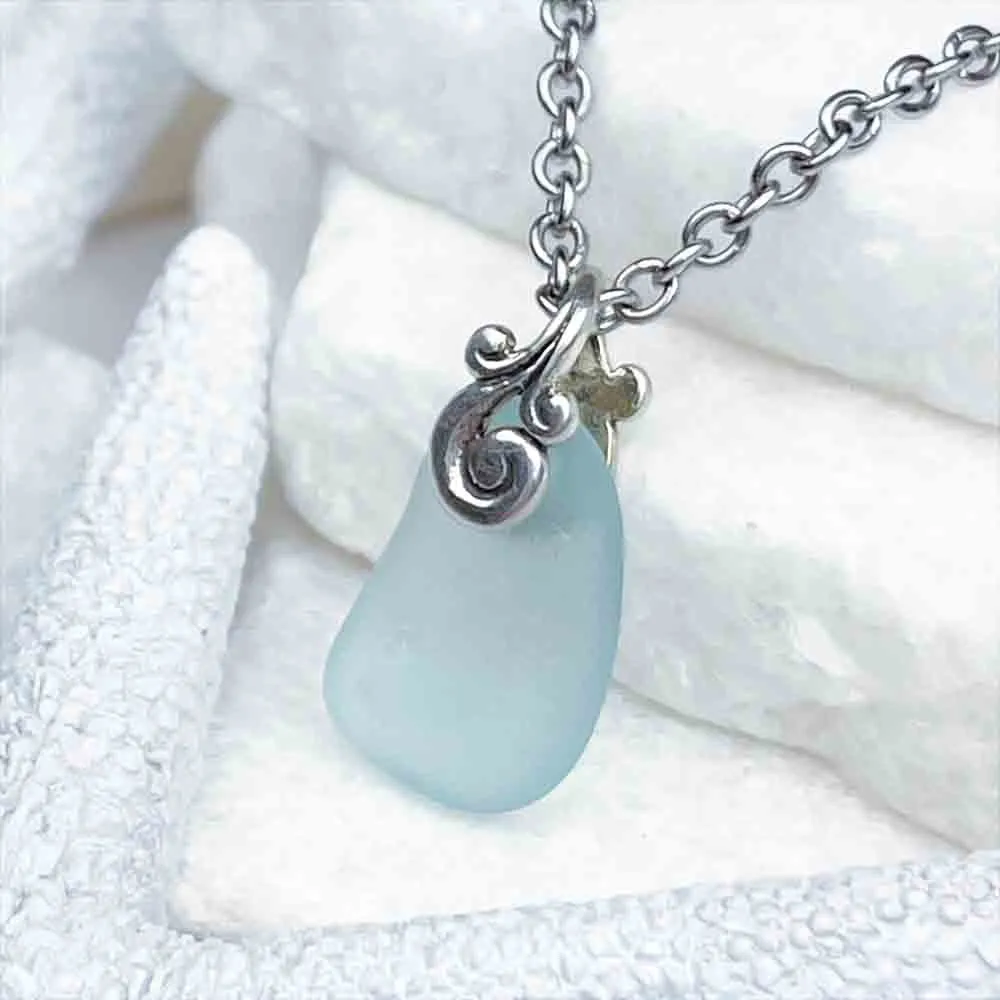 Mini Ice Aqua Sea Glass Pendant | #5198