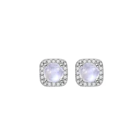 MOONSTONE ROUND CUT HALO STUDS