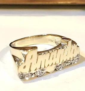 Name Ring with Heart and Diamonds - 8mm