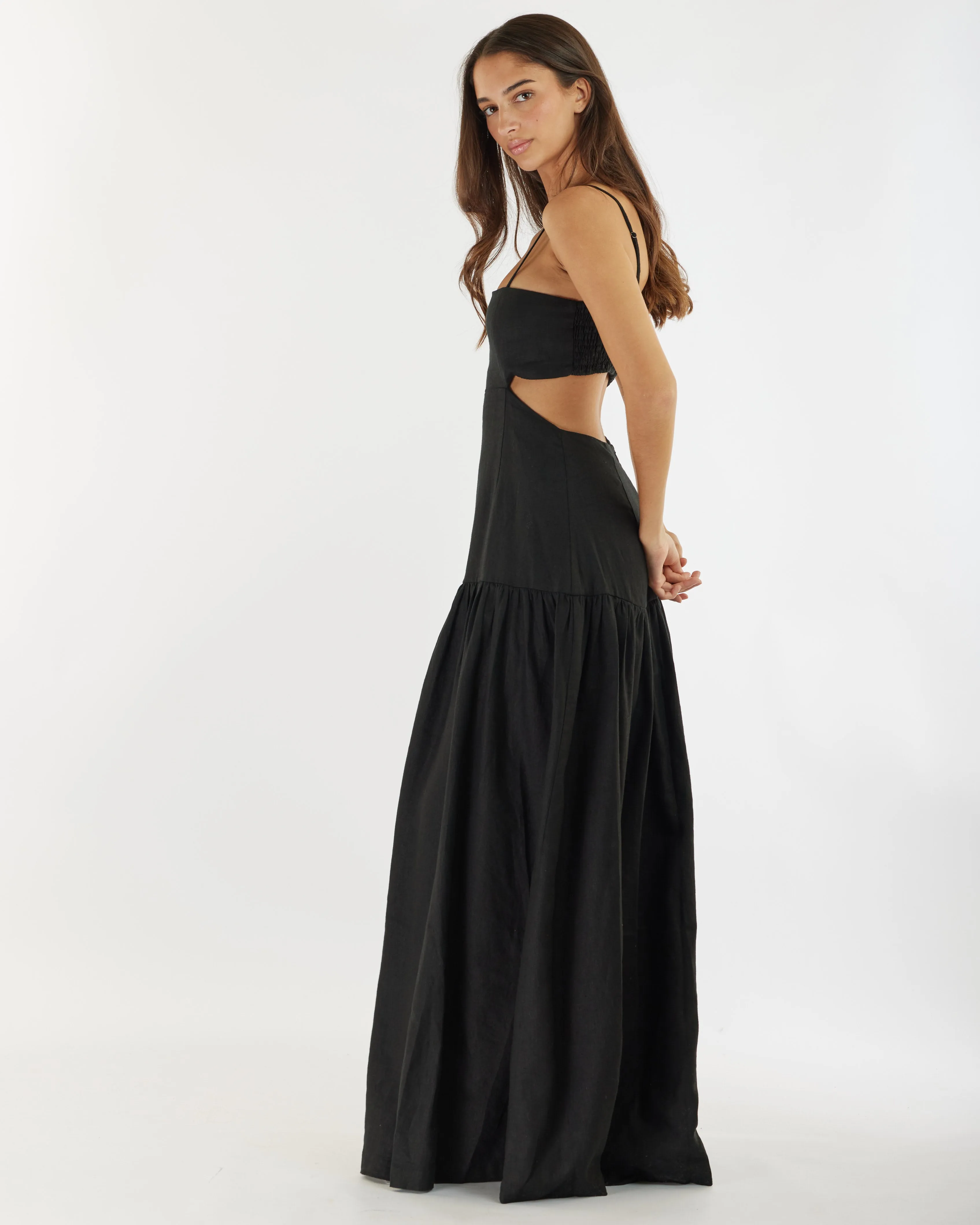 Nathalie Linen Maxi Dress - Black