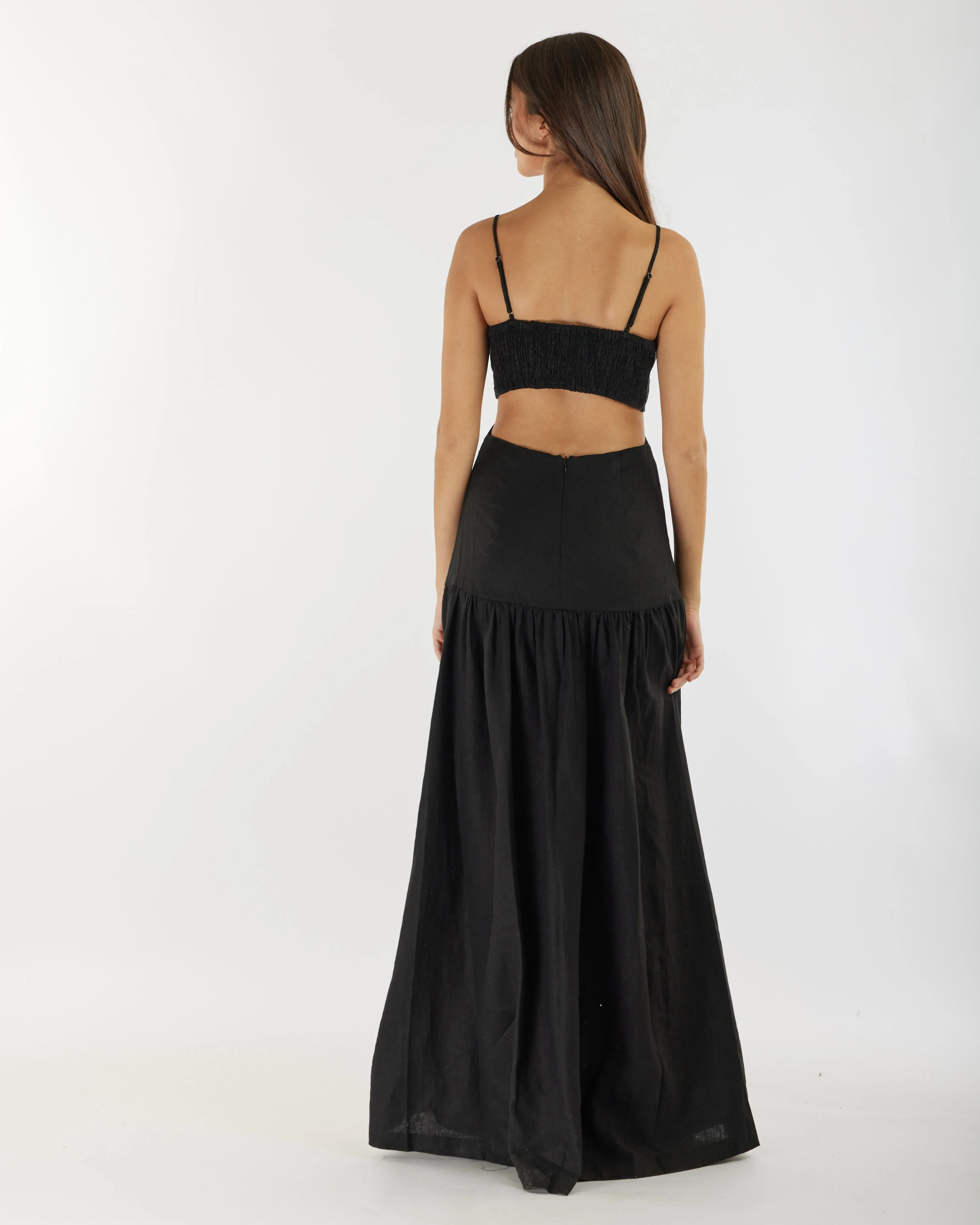 Nathalie Linen Maxi Dress - Black