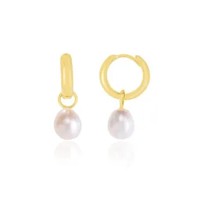 Pearl Drop Huggie Hoop Earrings