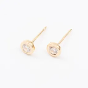 Round Gold Vermeil Bezel Set Cubic Zirconia Studs