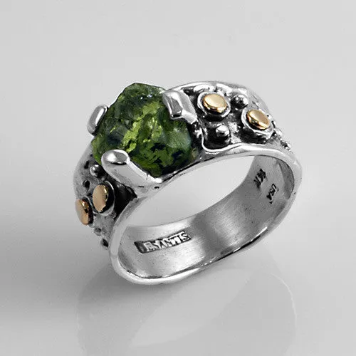 Sterling Silver Gold Raw Peridot Ring Size 7