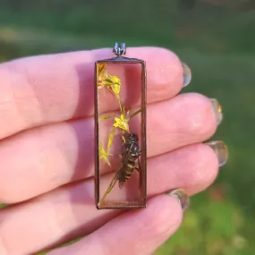 Wasp   Yellow Flowers Shadowbox Necklace