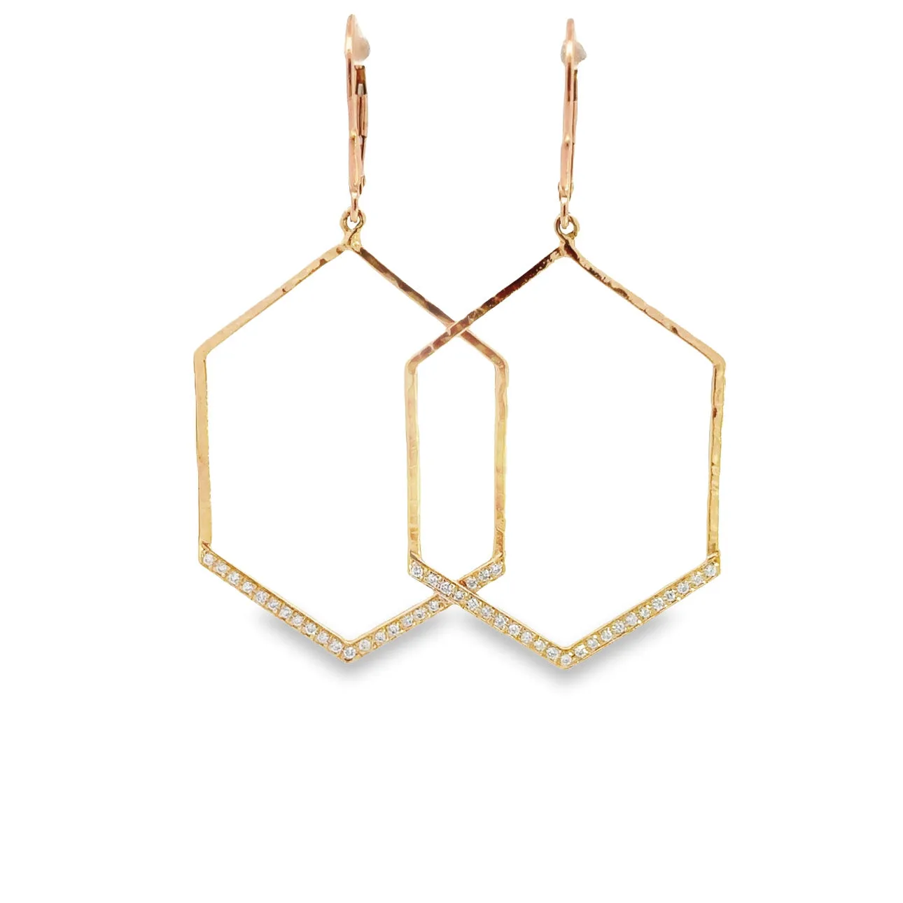 WD878 14kt Hammered Hex pave detail earring