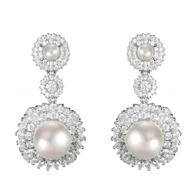 Women's Fashion CZ Bridal Wedding Pearl Earring