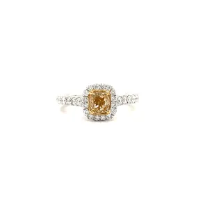 Yellow Diamond Ring with Forty-Two Diamonds in 18K White Gold