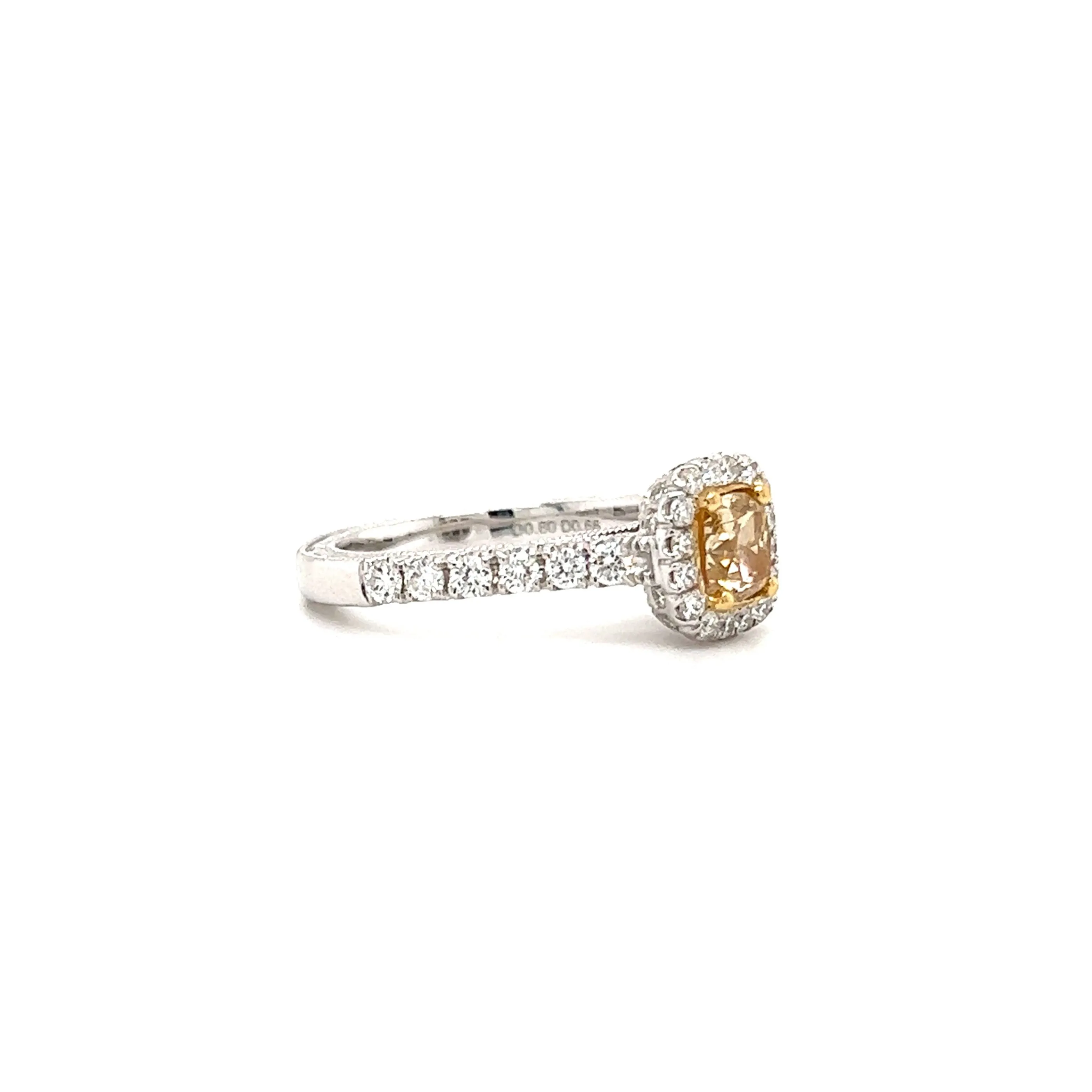 Yellow Diamond Ring with Forty-Two Diamonds in 18K White Gold